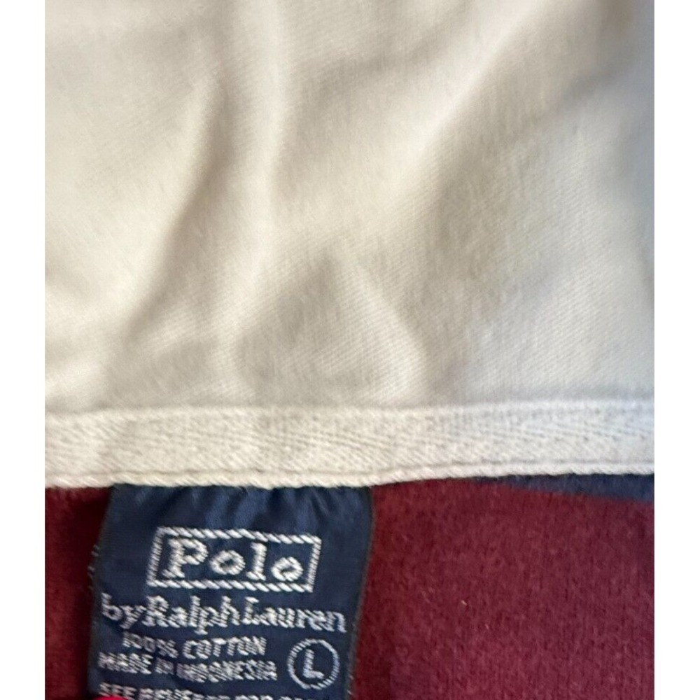 Polo Ralph Lauren Burgundy Navy Striped Long Sleeve Rugby Shirt Youth Large - Picture 2 of 5